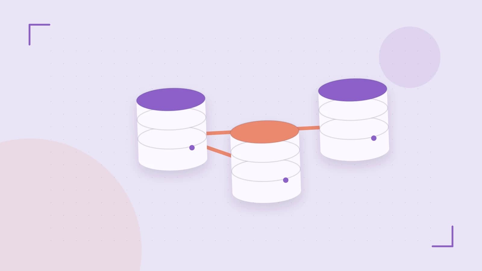 Editorial illustration of structured records, database cylinders and relationships between tables