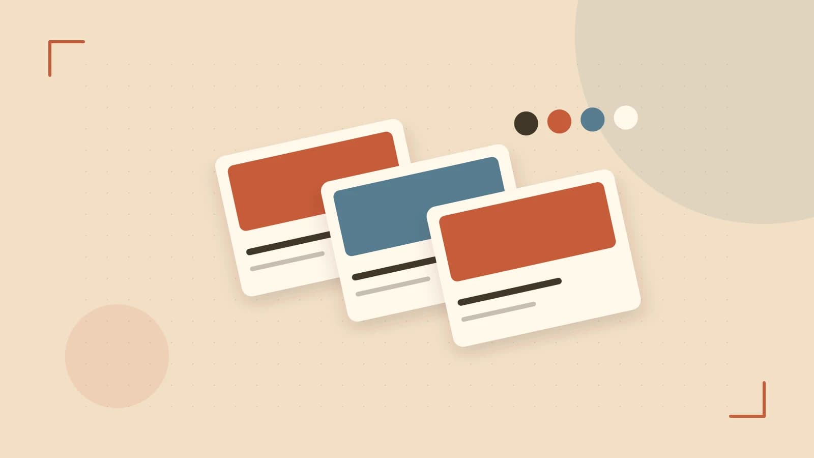 Editorial illustration of responsive browser layouts, overlapping design components and a color system