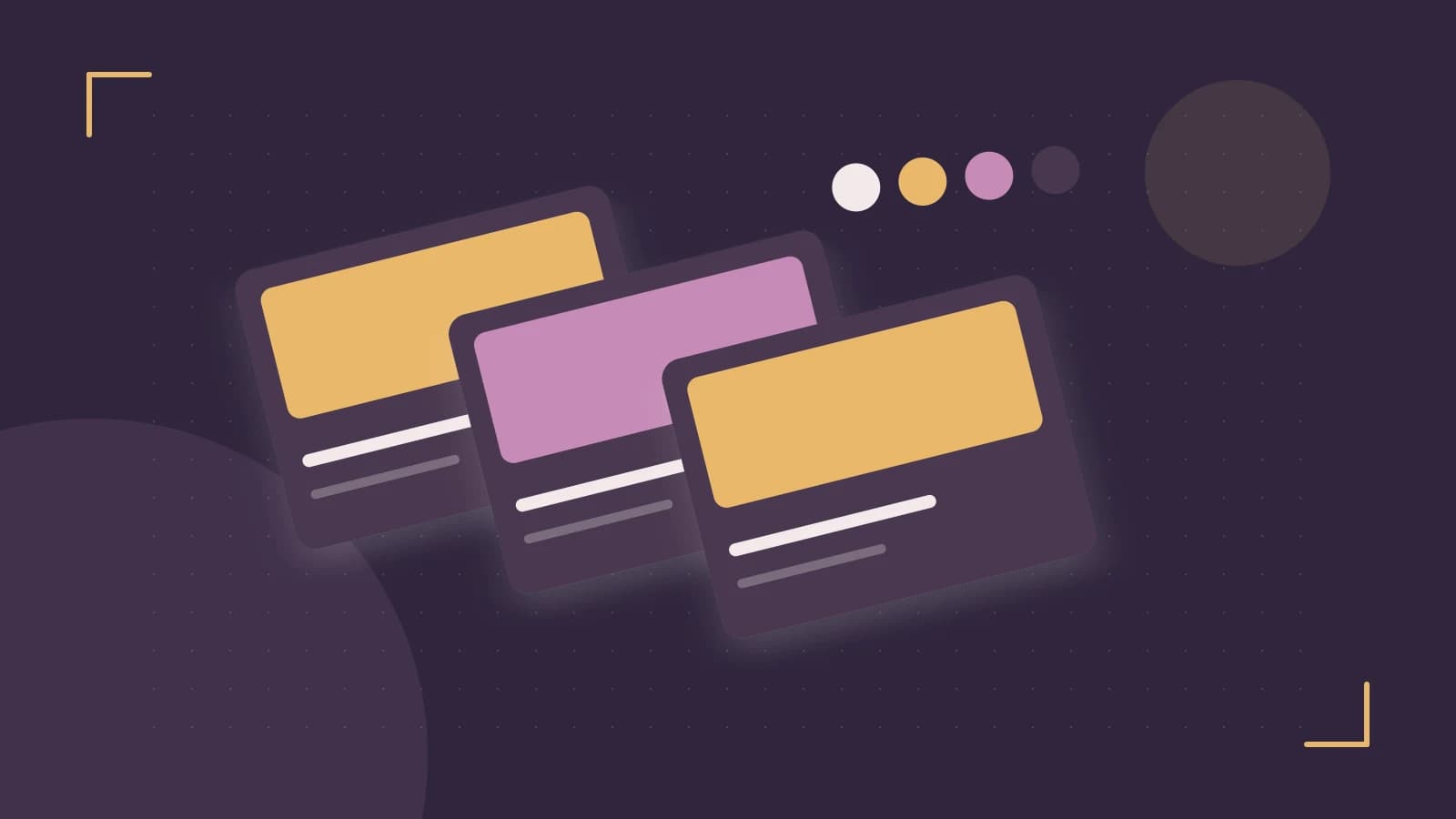 Editorial illustration of responsive browser layouts, overlapping design components and a color system