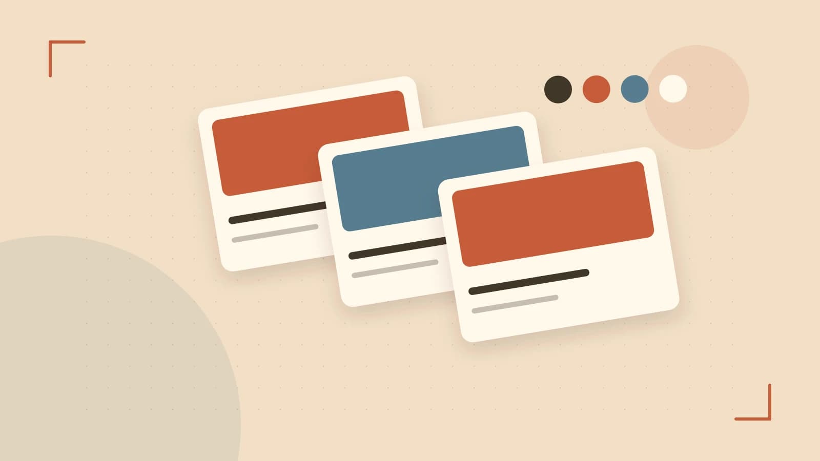 Editorial illustration of responsive browser layouts, overlapping design components and a color system