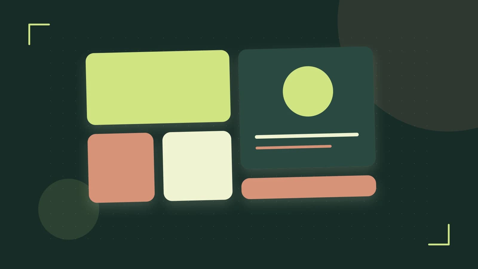 Editorial illustration of responsive browser layouts, overlapping design components and a color system