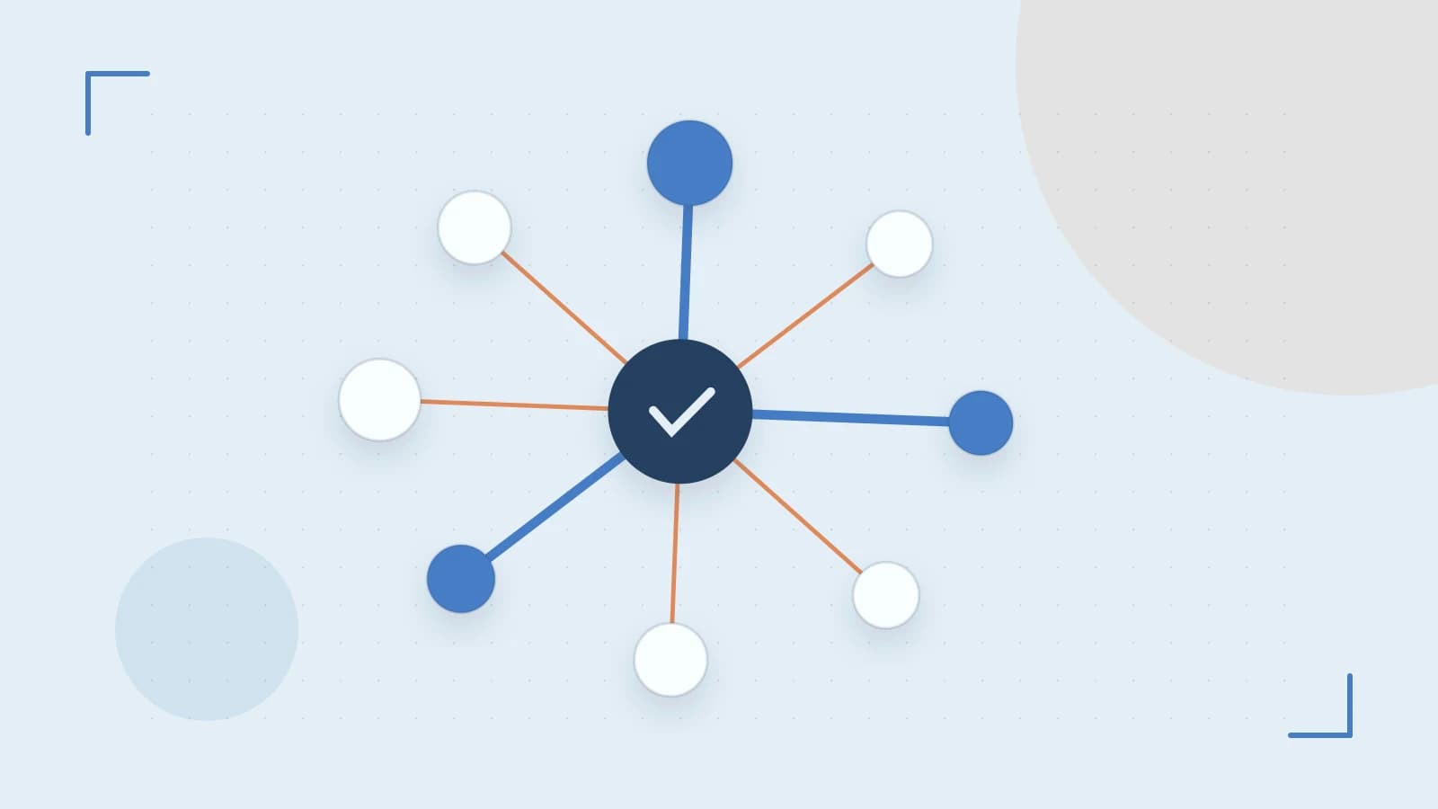 Editorial illustration of an algorithmic node graph with branching paths and a highlighted result