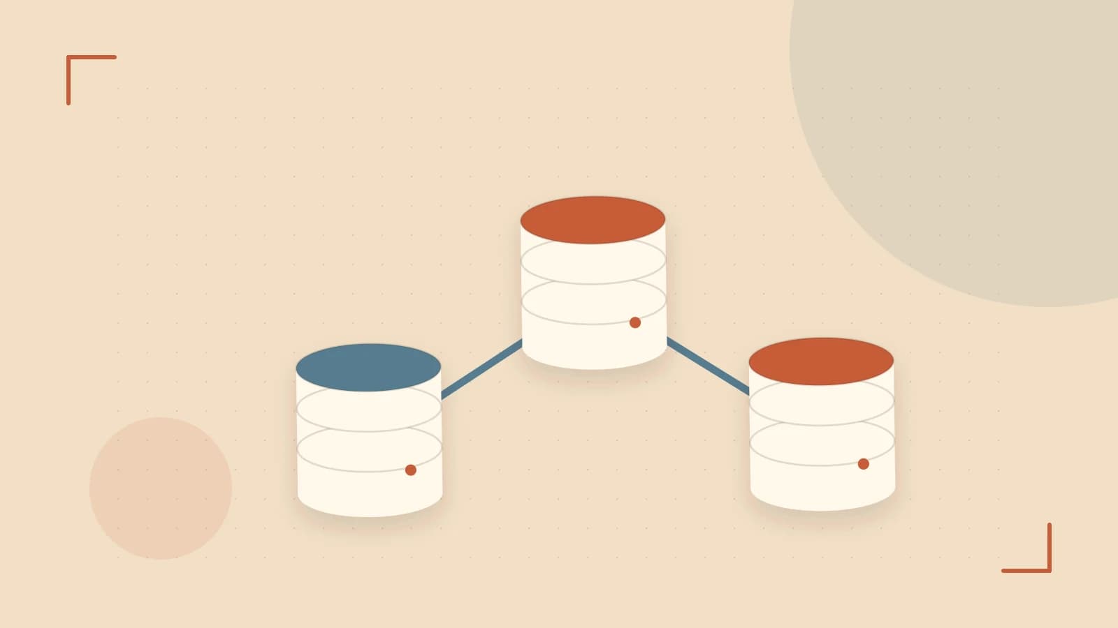 Editorial illustration of structured records, database cylinders and relationships between tables