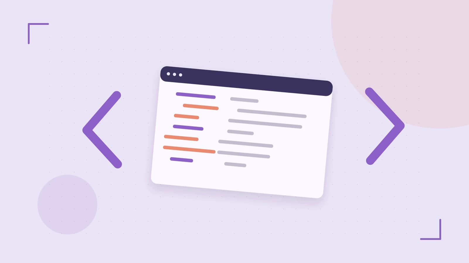 Editorial illustration of an abstract code editor, syntax blocks and oversized programming brackets