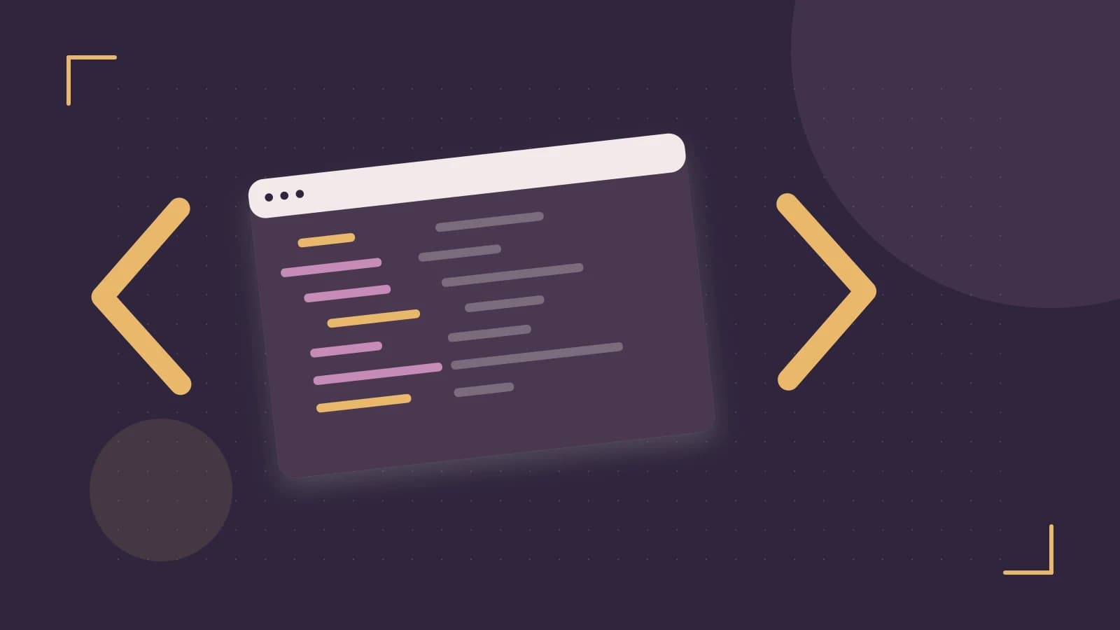 Editorial illustration of an abstract code editor, syntax blocks and oversized programming brackets
