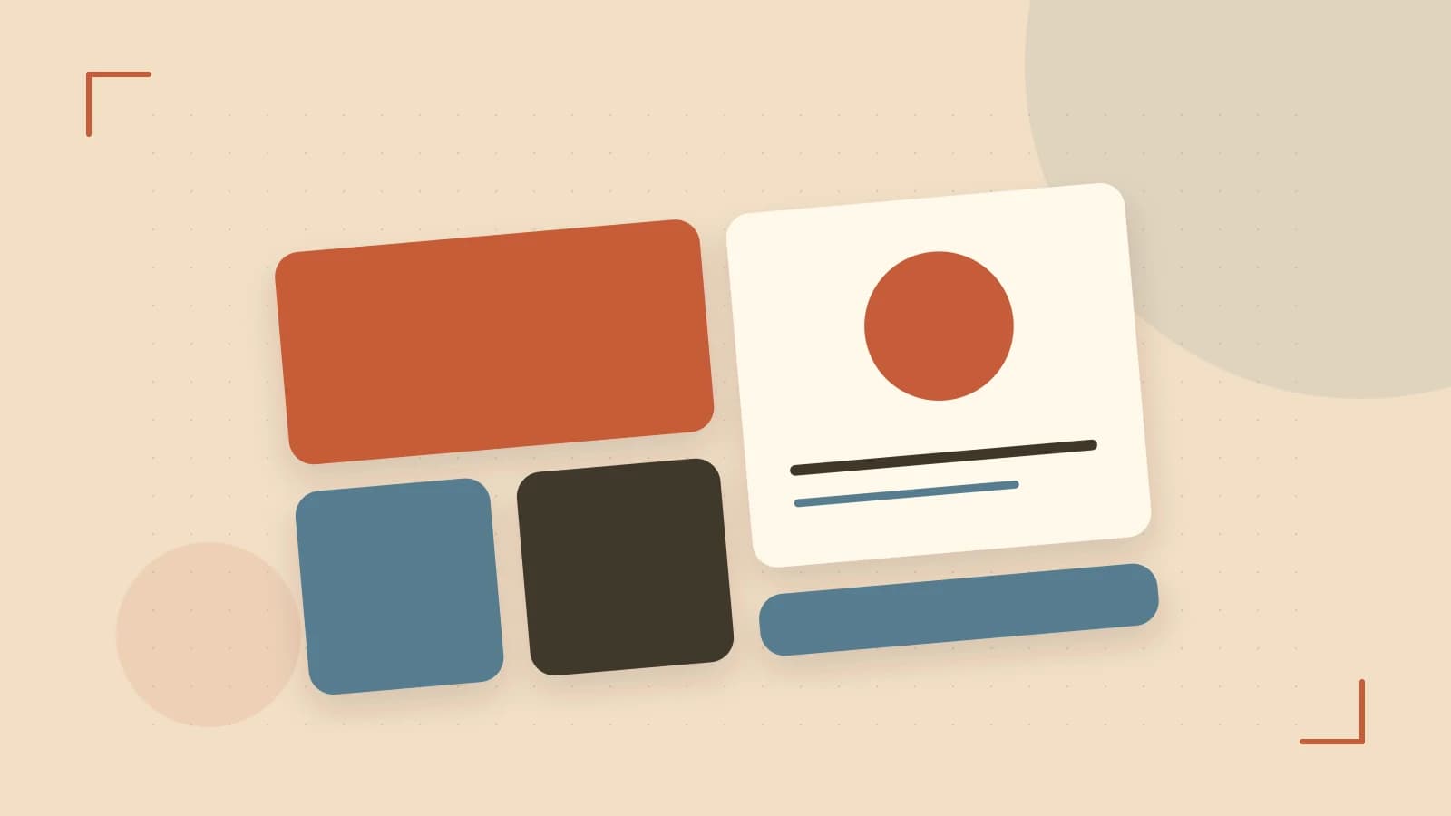 Editorial illustration of responsive browser layouts, overlapping design components and a color system