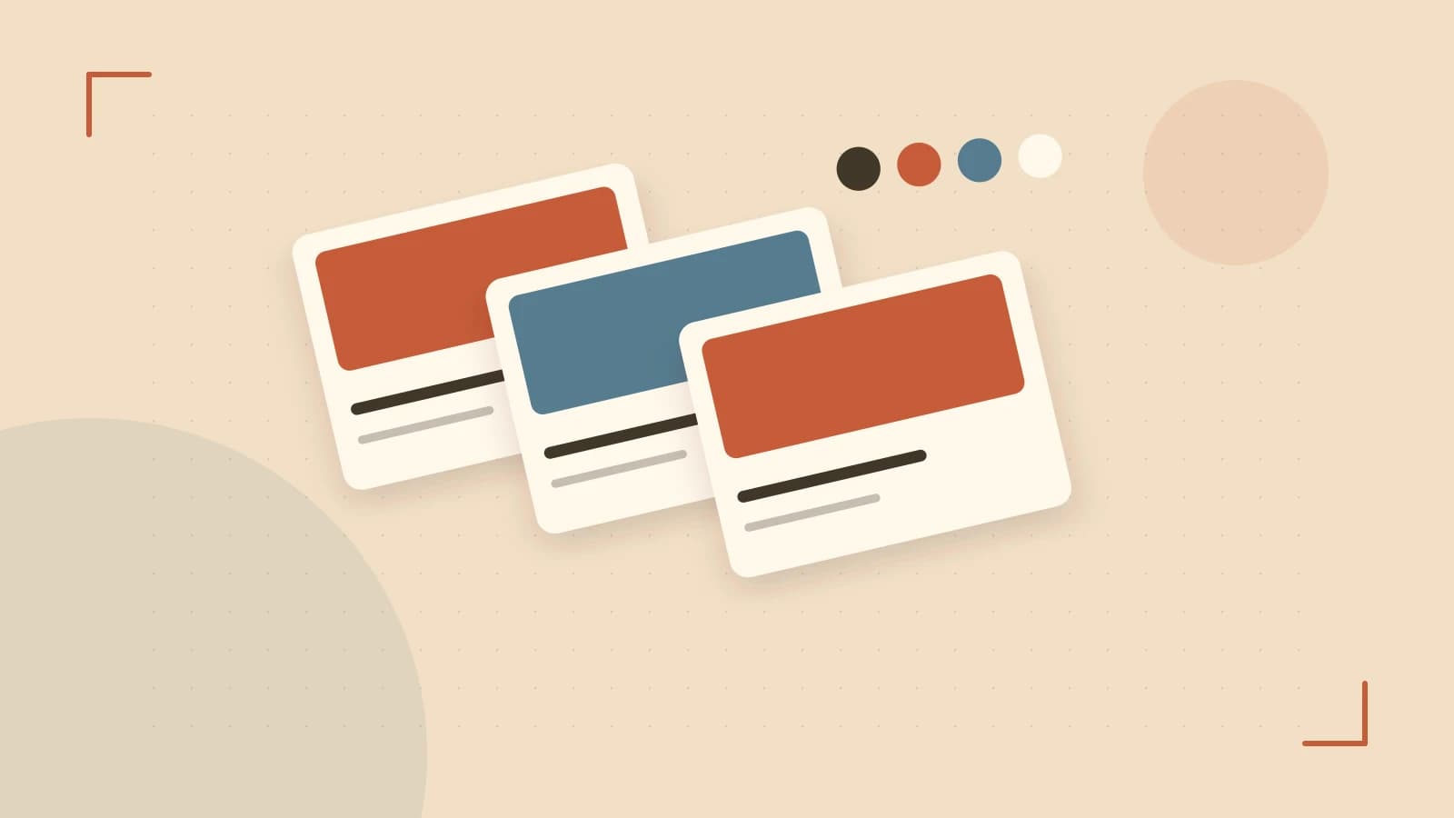 Editorial illustration of responsive browser layouts, overlapping design components and a color system