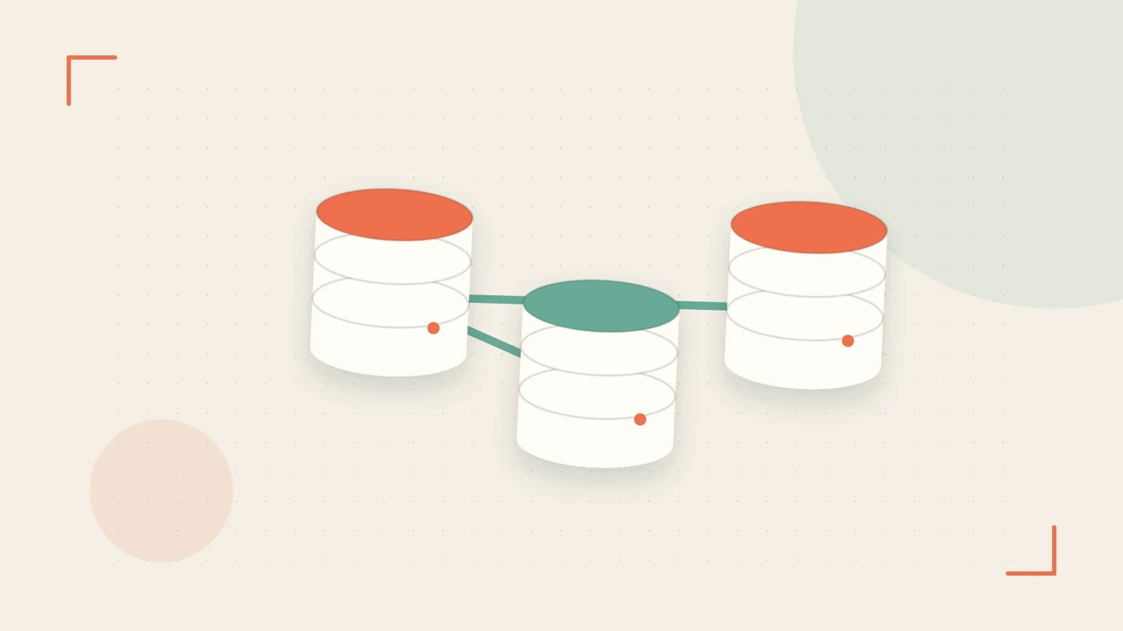 Editorial illustration of structured records, database cylinders and relationships between tables