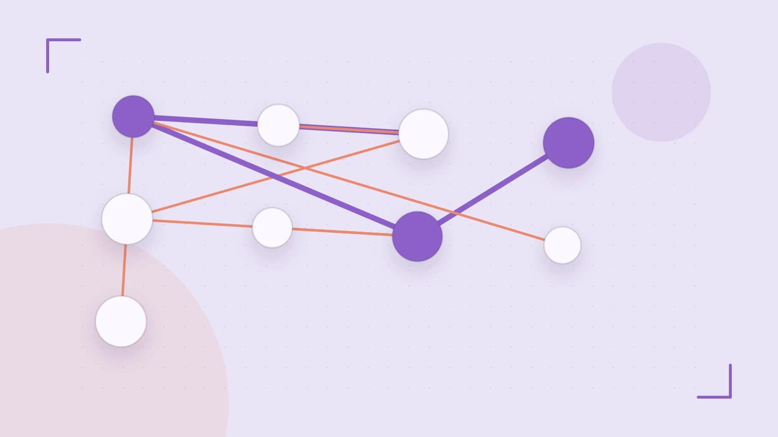Editorial illustration of an algorithmic node graph with branching paths and a highlighted result