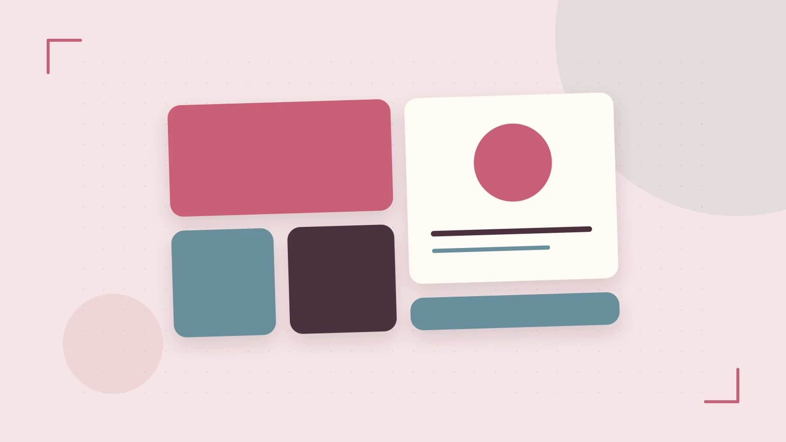 Editorial illustration of responsive browser layouts, overlapping design components and a color system