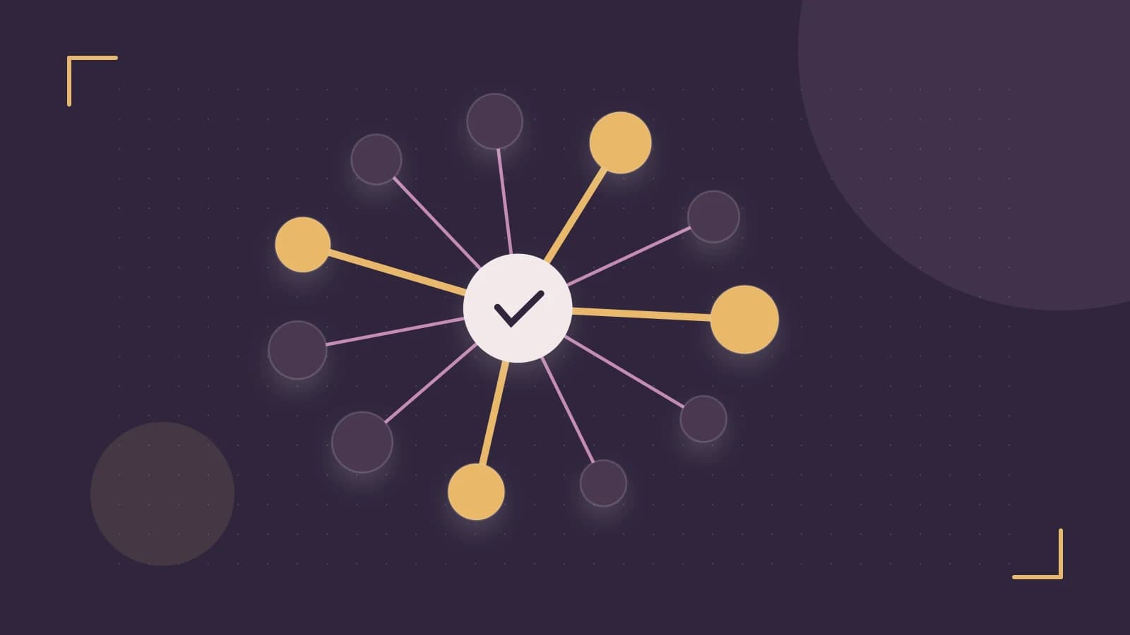Editorial illustration of an algorithmic node graph with branching paths and a highlighted result