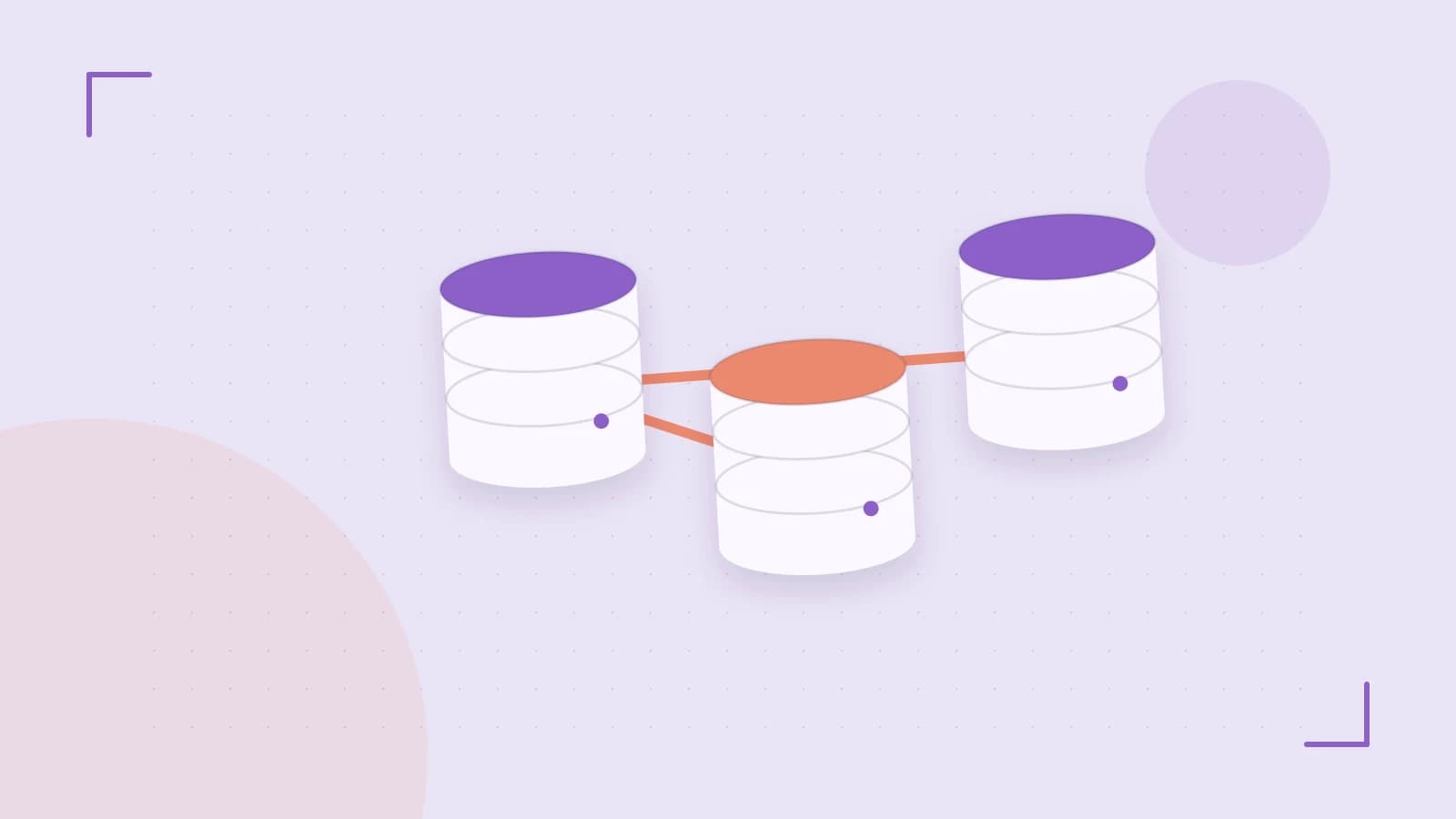 Editorial illustration of structured records, database cylinders and relationships between tables