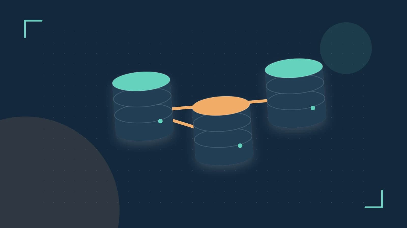 Editorial illustration of structured records, database cylinders and relationships between tables
