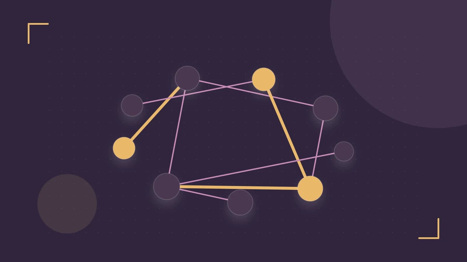 Editorial illustration of an algorithmic node graph with branching paths and a highlighted result
