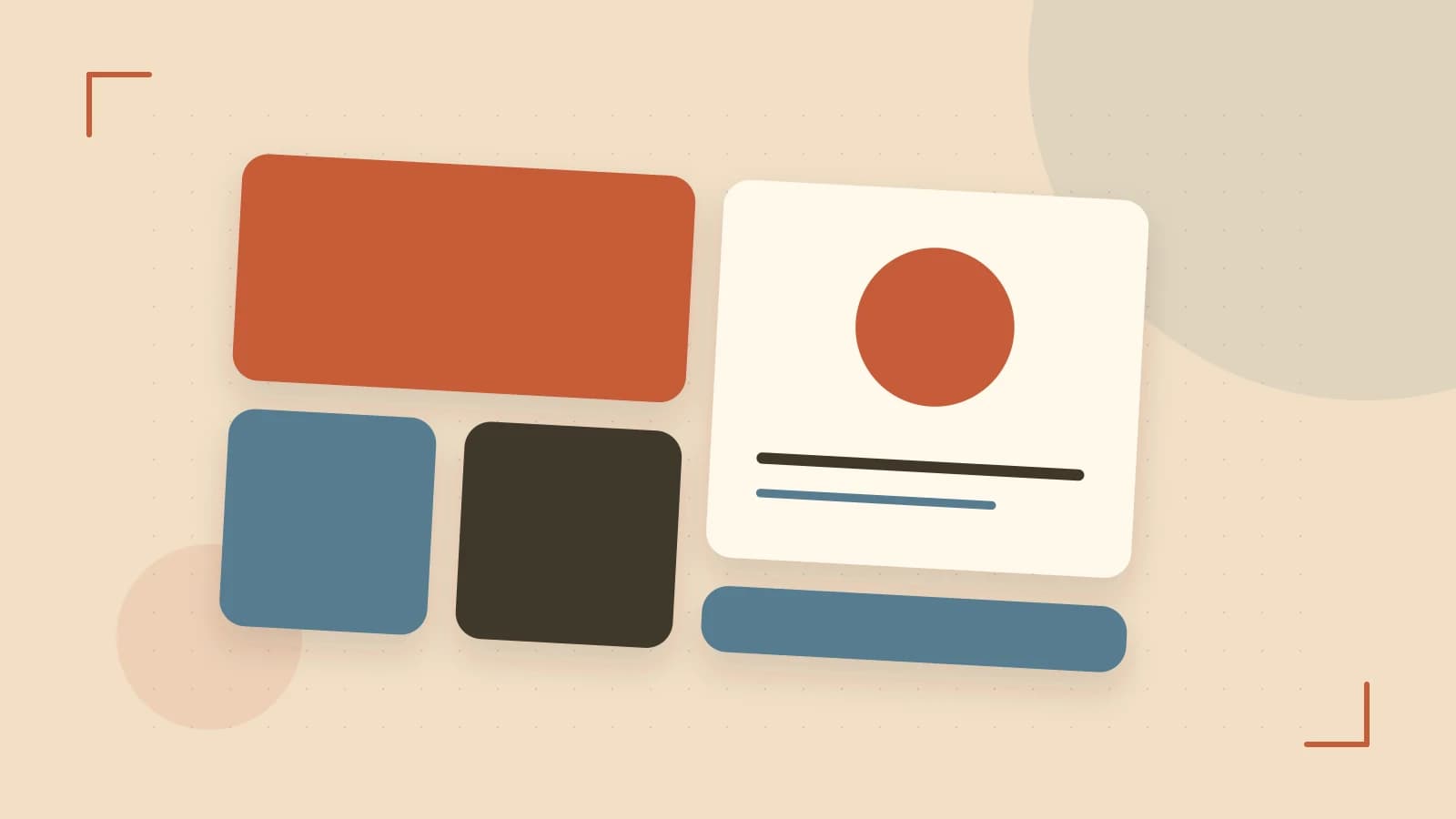 Editorial illustration of responsive browser layouts, overlapping design components and a color system