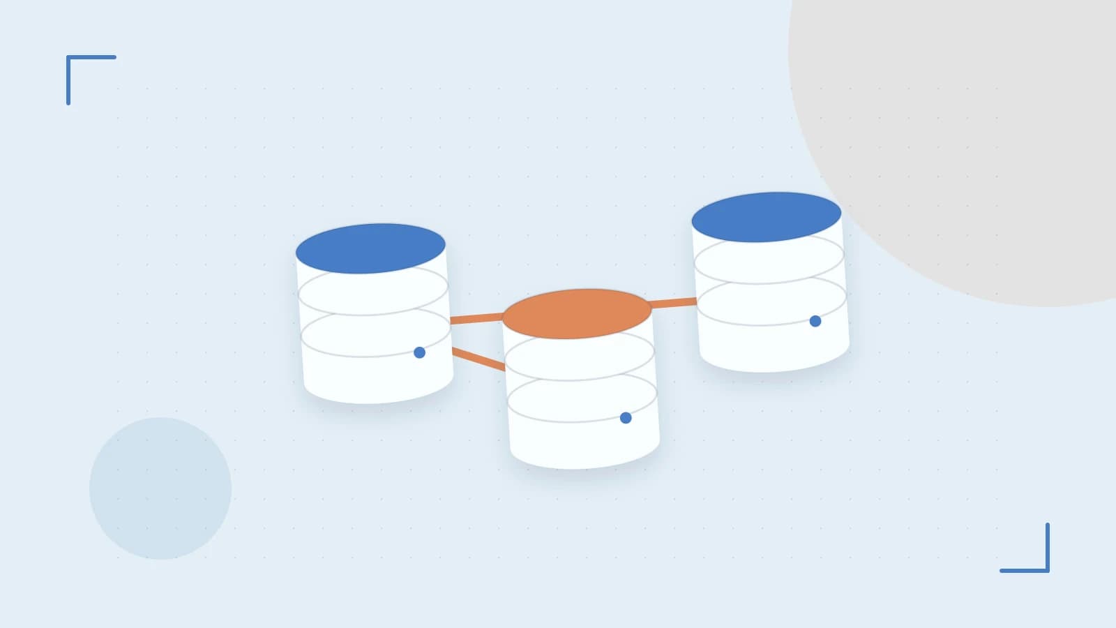Editorial illustration of structured records, database cylinders and relationships between tables