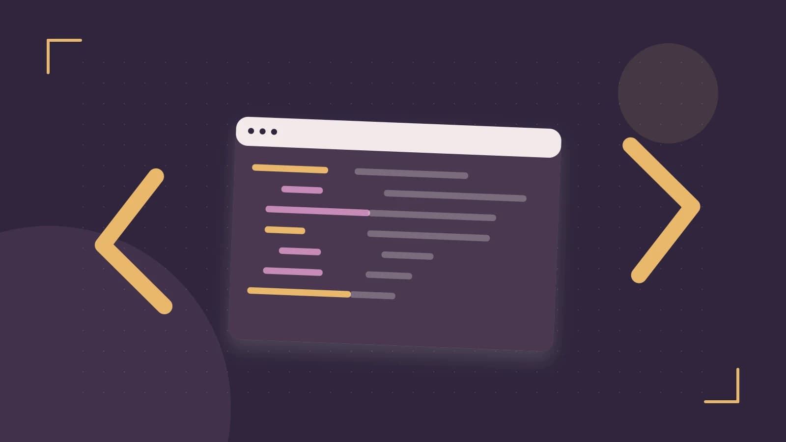 Editorial illustration of an abstract code editor, syntax blocks and oversized programming brackets