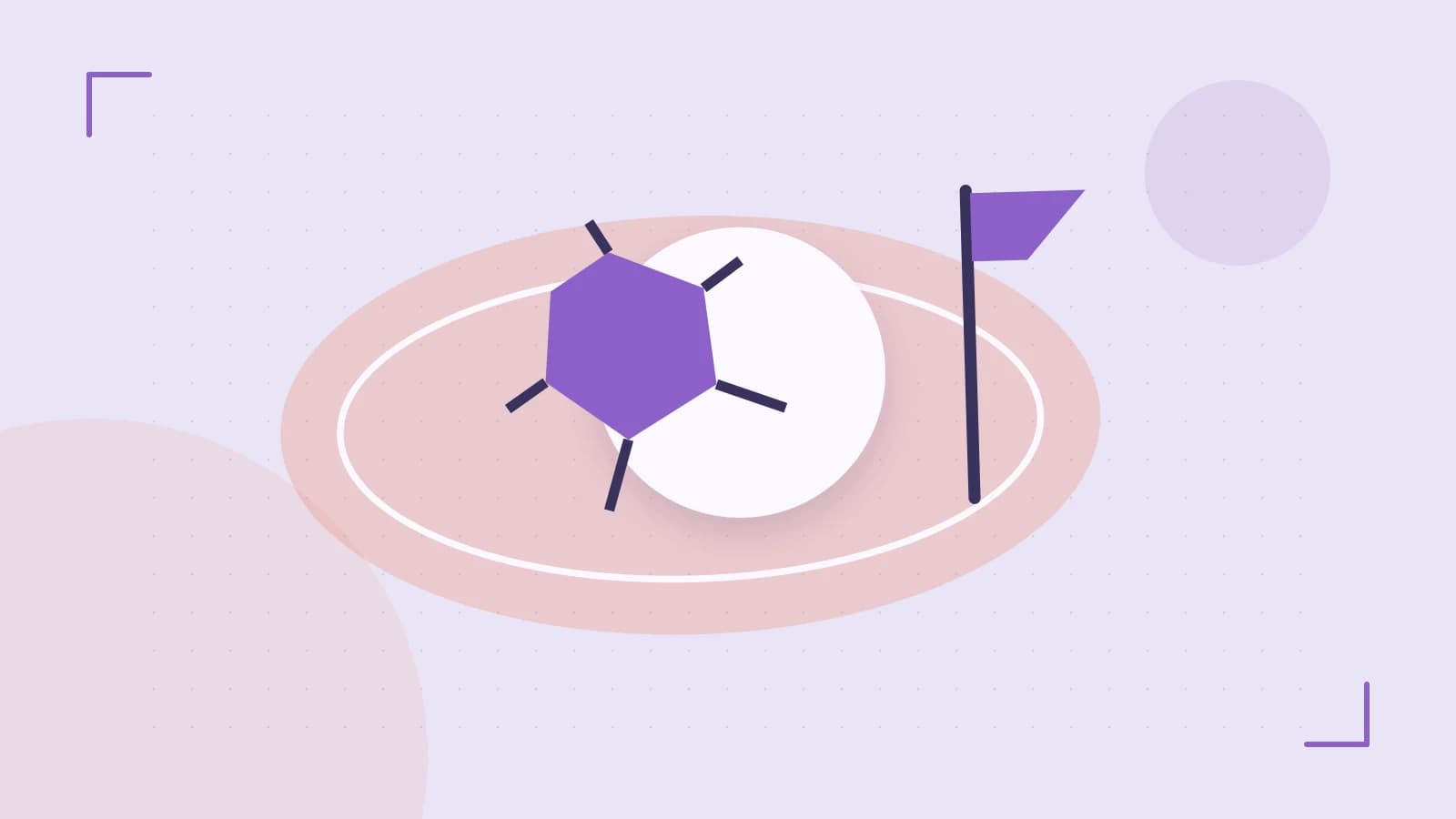 Editorial illustration of a stylized sports ball, stadium geometry and dynamic arcs
