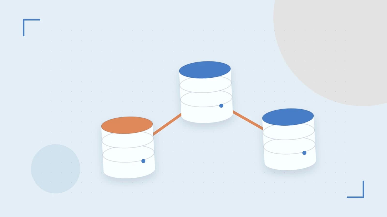 Editorial illustration of structured records, database cylinders and relationships between tables