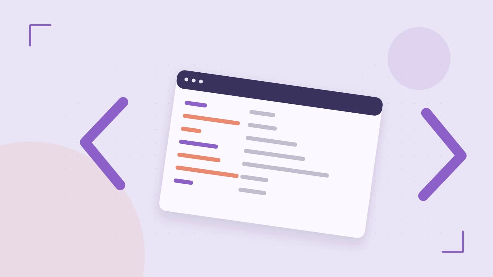 Editorial illustration of an abstract code editor, syntax blocks and oversized programming brackets