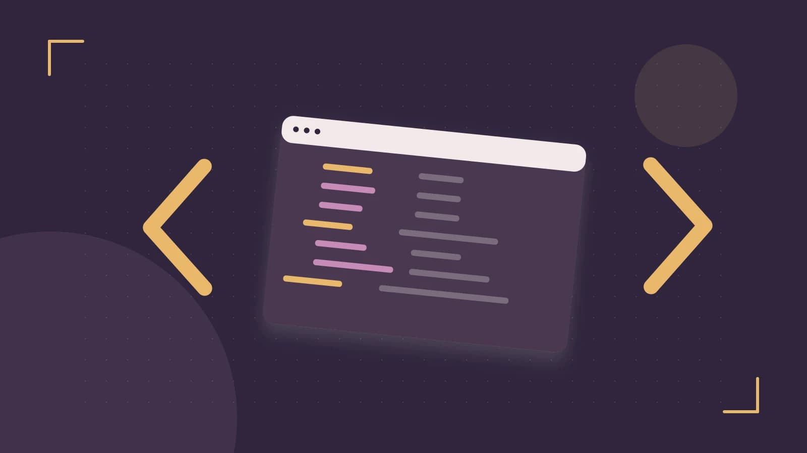 Editorial illustration of an abstract code editor, syntax blocks and oversized programming brackets