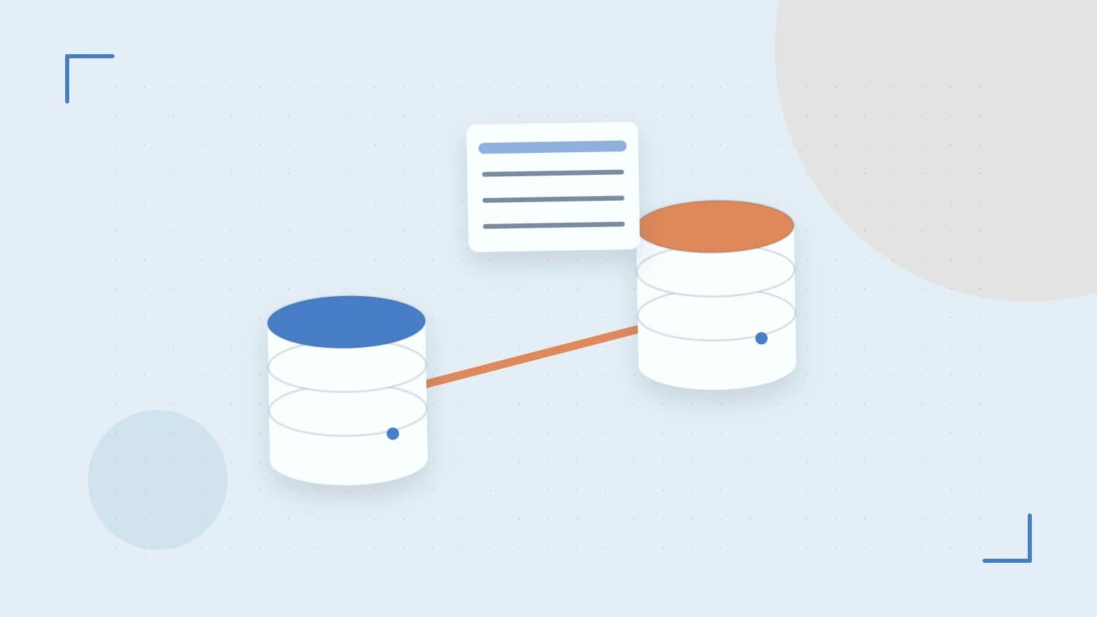 Editorial illustration of structured records, database cylinders and relationships between tables
