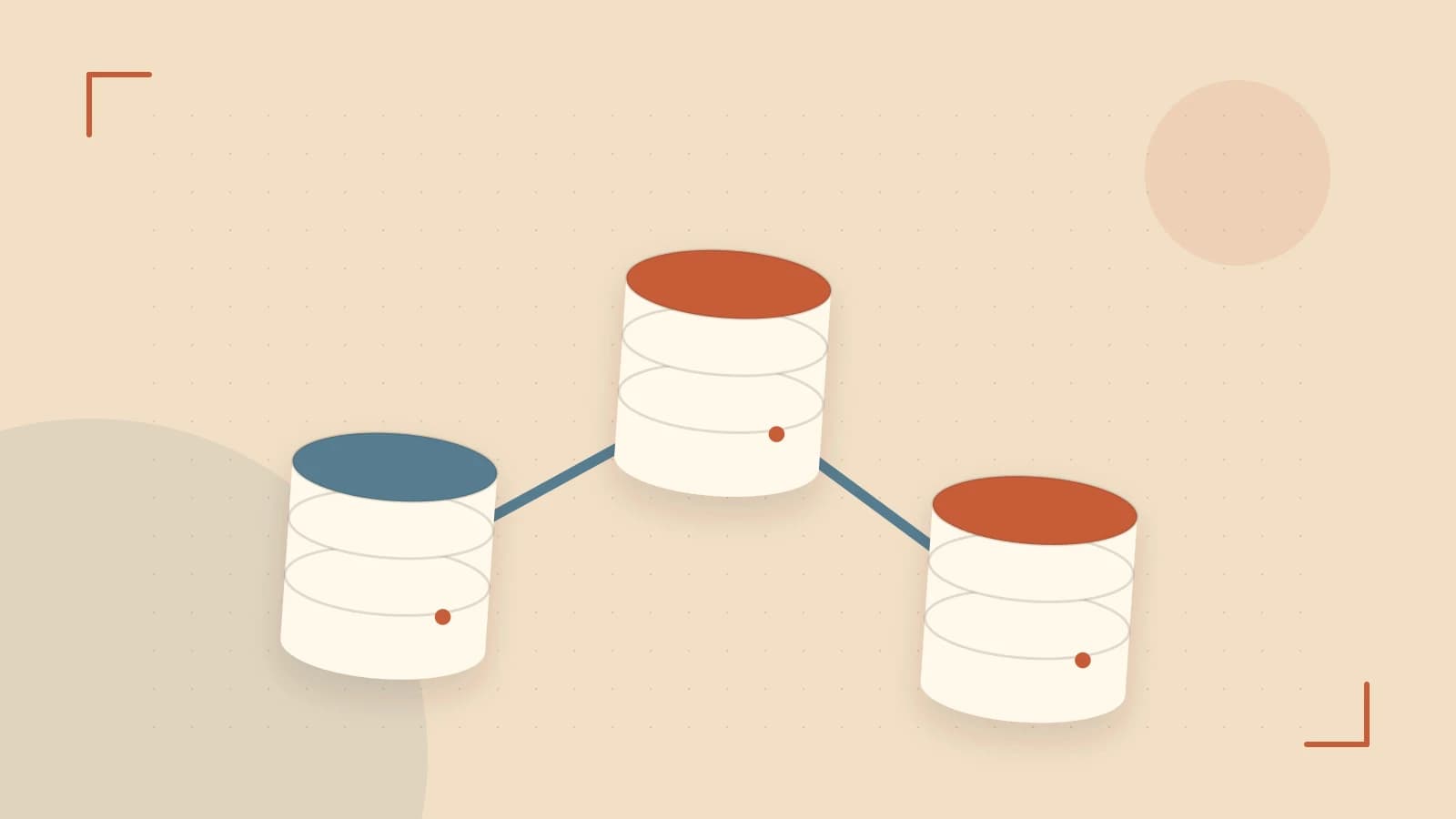 Editorial illustration of structured records, database cylinders and relationships between tables