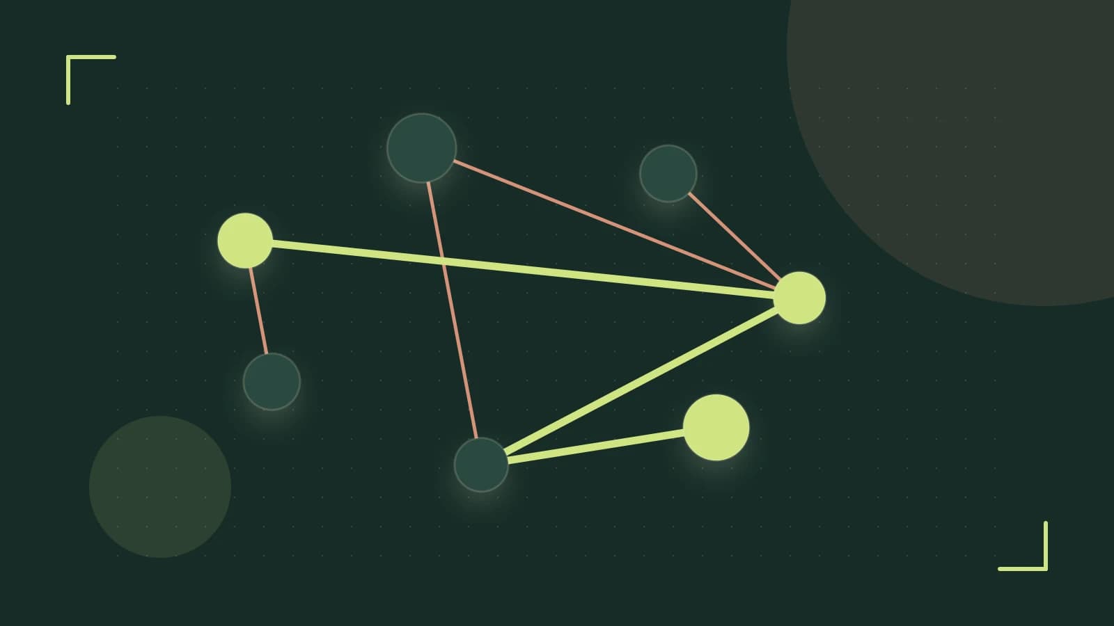Editorial illustration of an algorithmic node graph with branching paths and a highlighted result