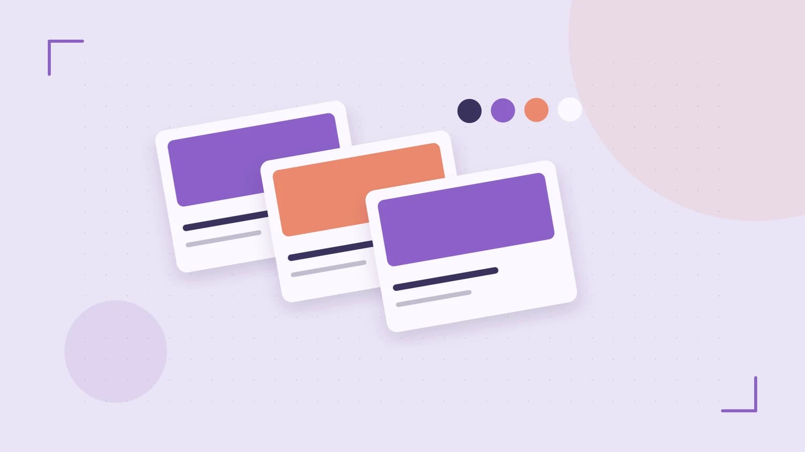 Editorial illustration of responsive browser layouts, overlapping design components and a color system