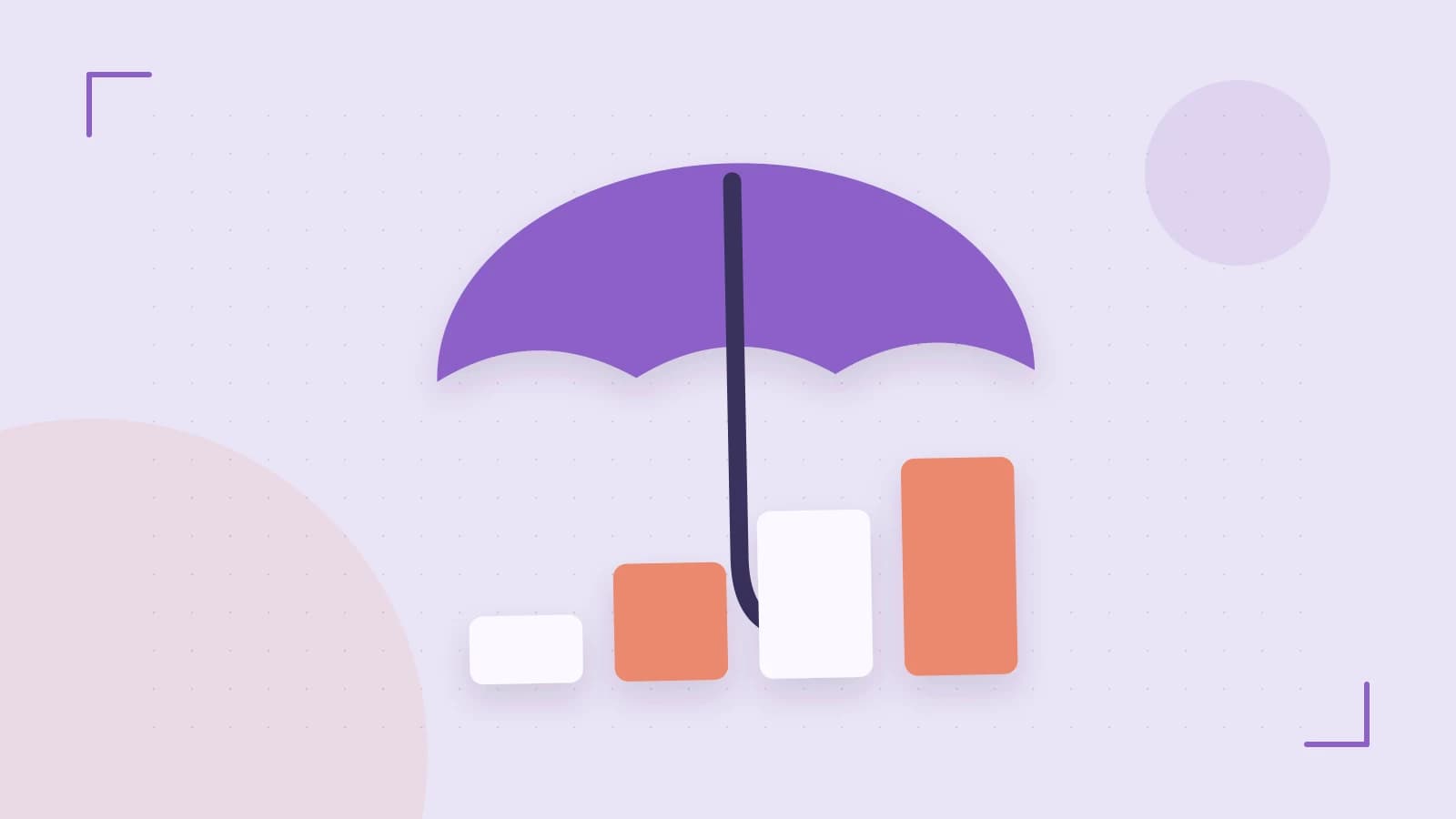 Editorial illustration of abstract coins, a payment card and a geometric financial chart without data labels