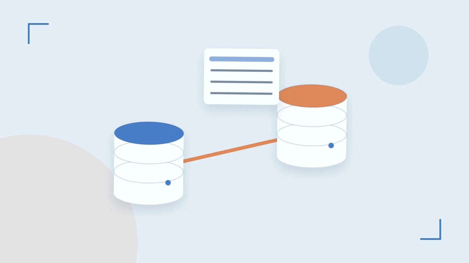 Editorial illustration of structured records, database cylinders and relationships between tables