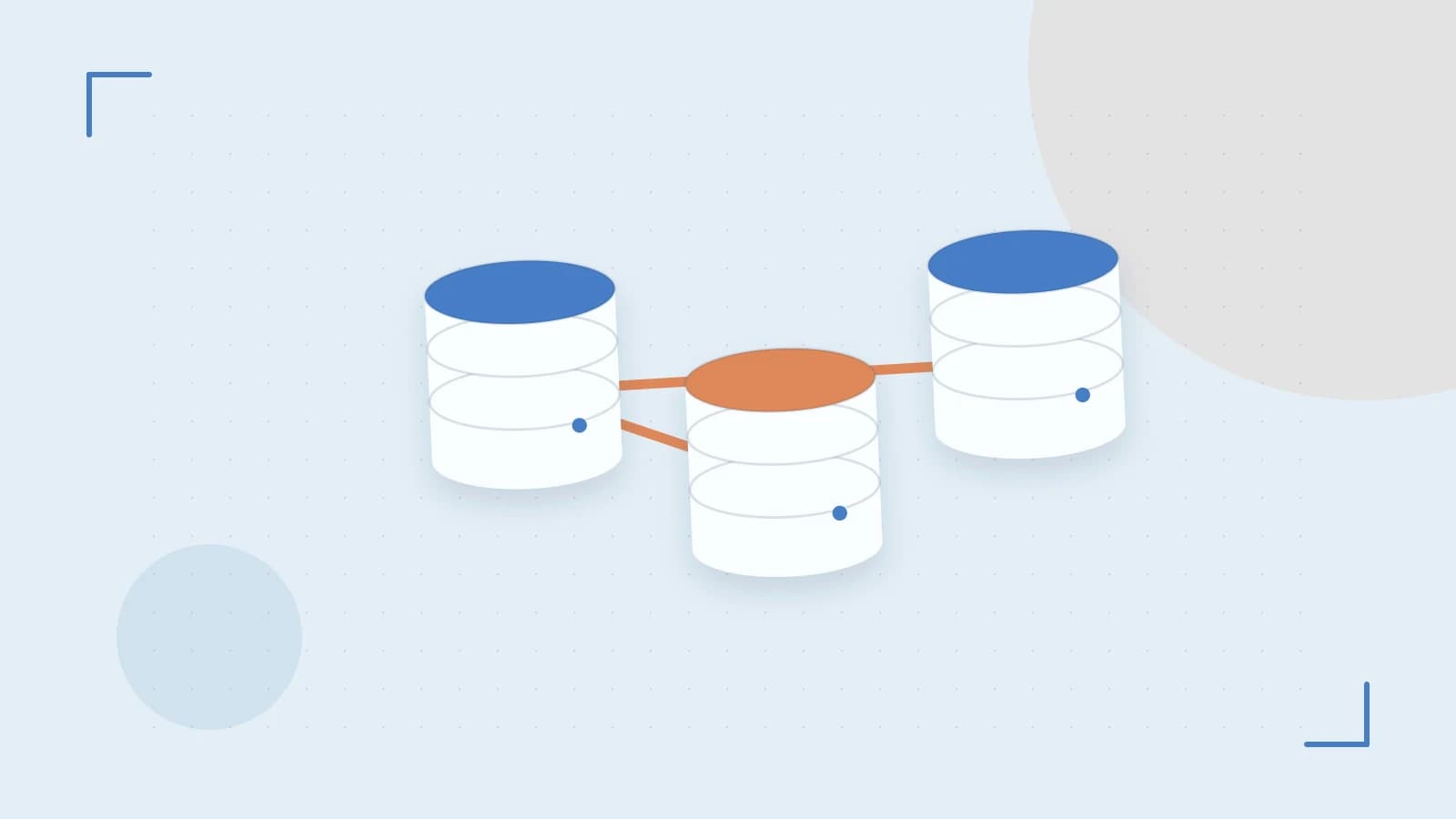 Editorial illustration of structured records, database cylinders and relationships between tables