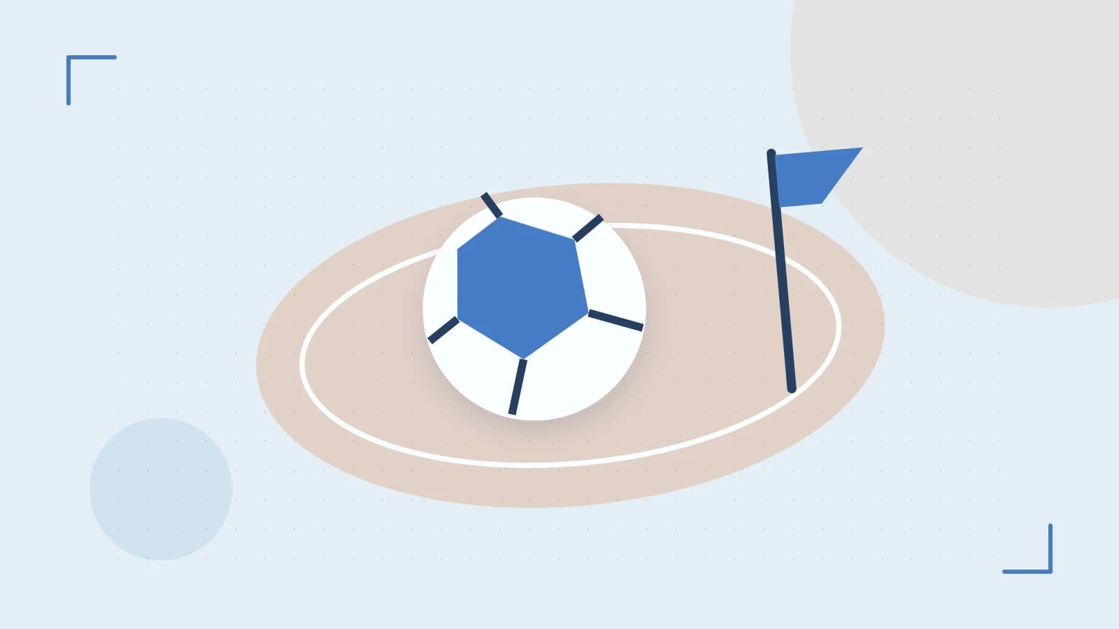 Editorial illustration of a stylized sports ball, stadium geometry and dynamic arcs