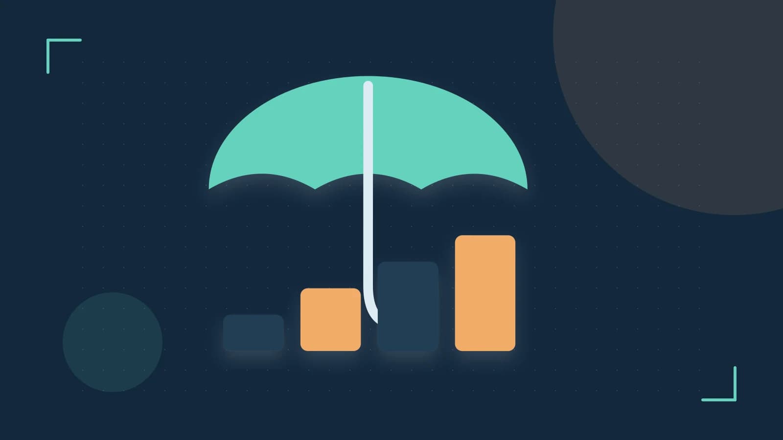 Editorial illustration of abstract coins, a payment card and a geometric financial chart without data labels