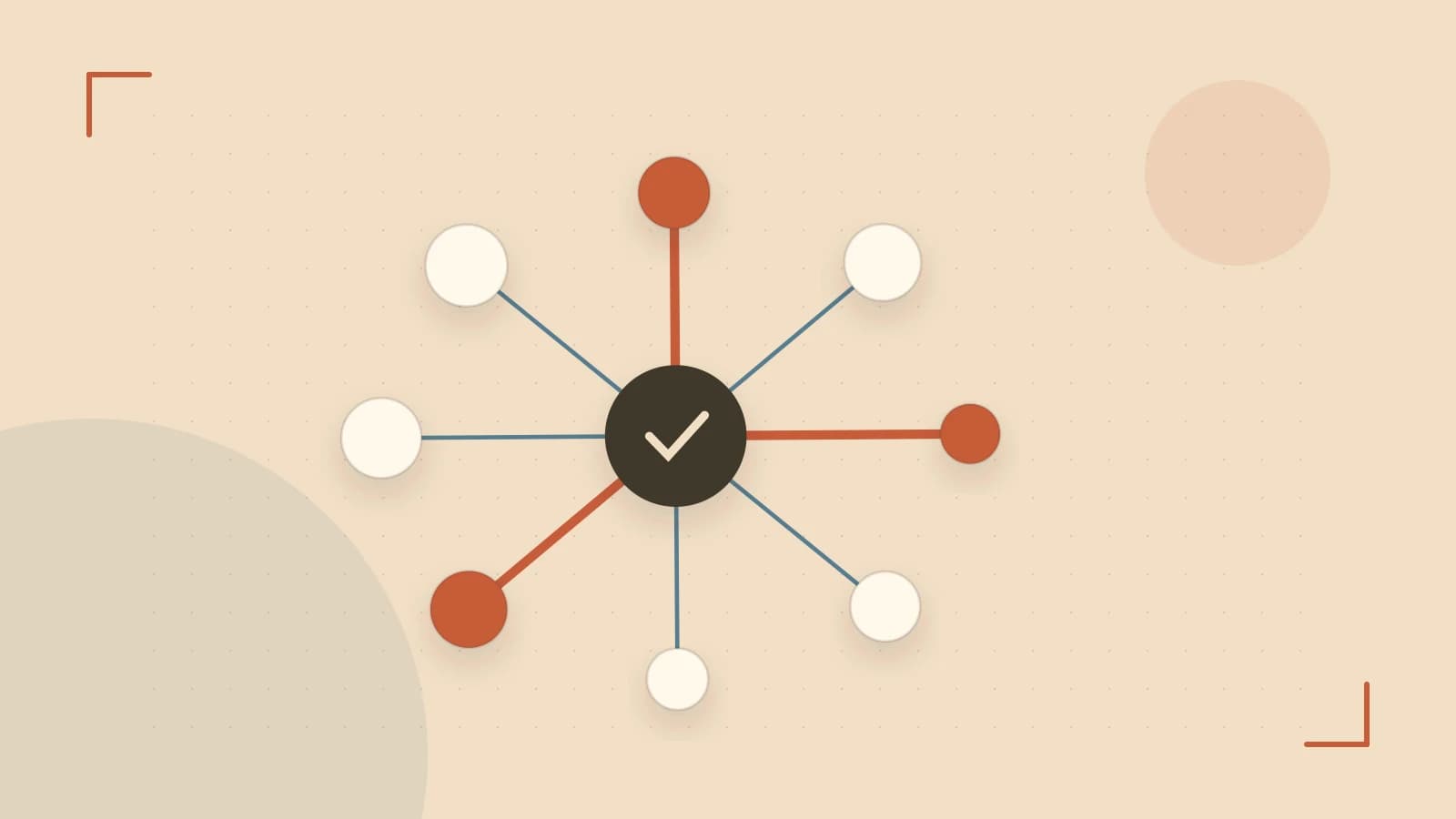 Editorial illustration of an algorithmic node graph with branching paths and a highlighted result