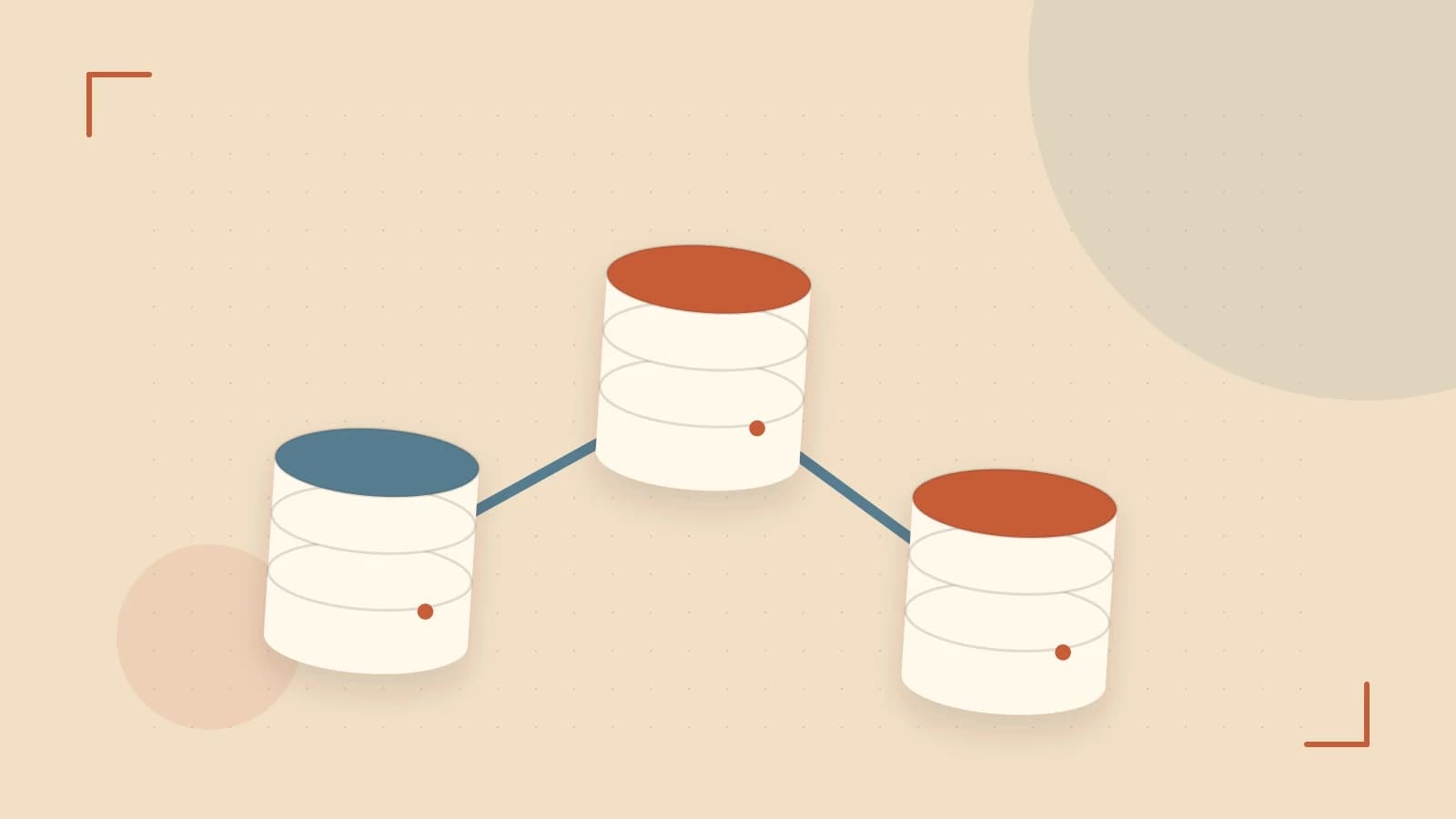 Editorial illustration of structured records, database cylinders and relationships between tables