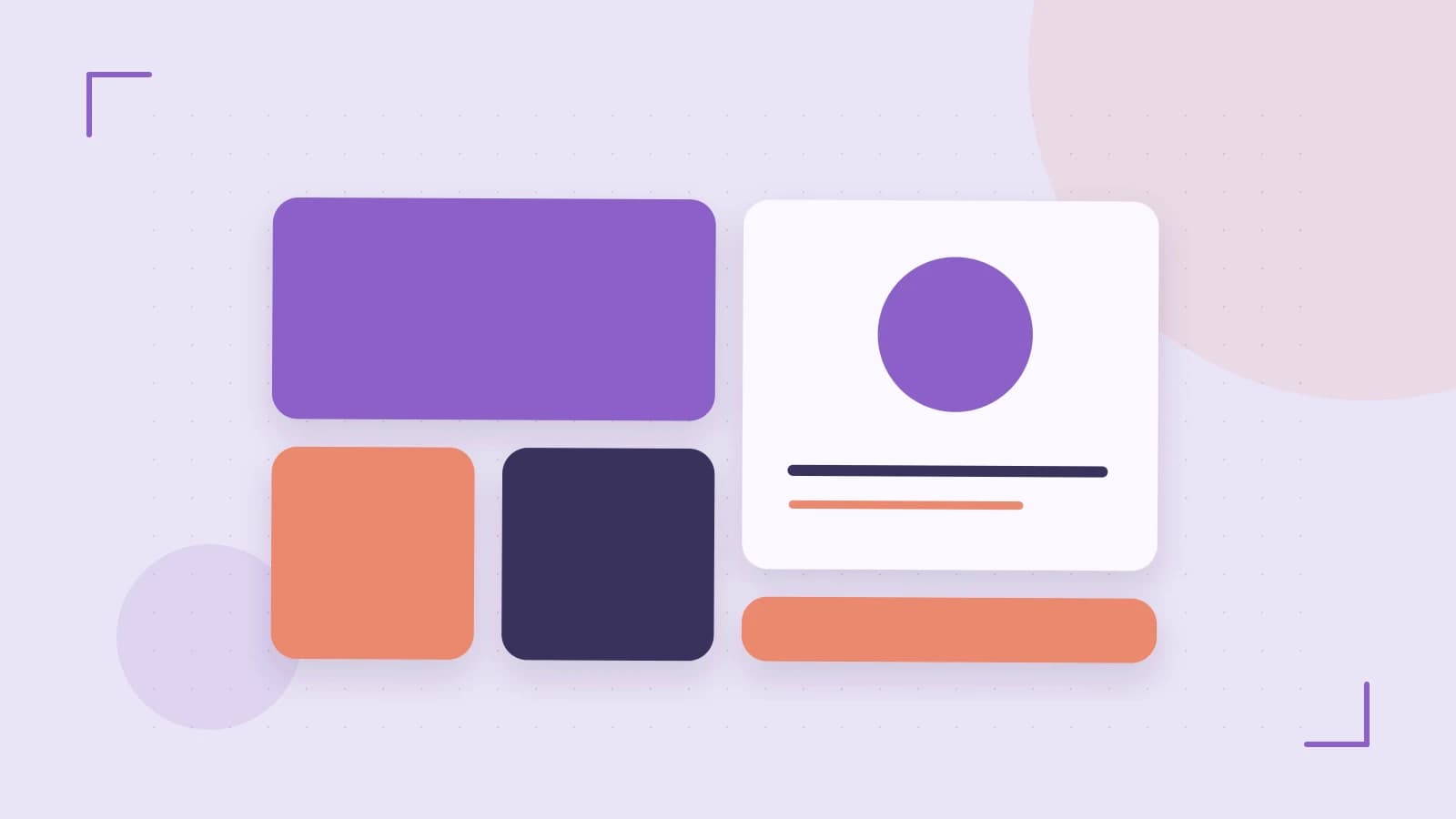 Editorial illustration of responsive browser layouts, overlapping design components and a color system