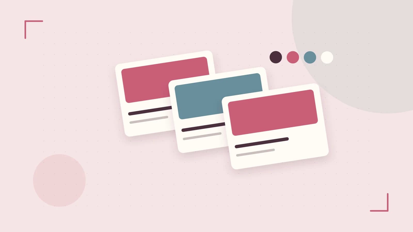 Editorial illustration of responsive browser layouts, overlapping design components and a color system