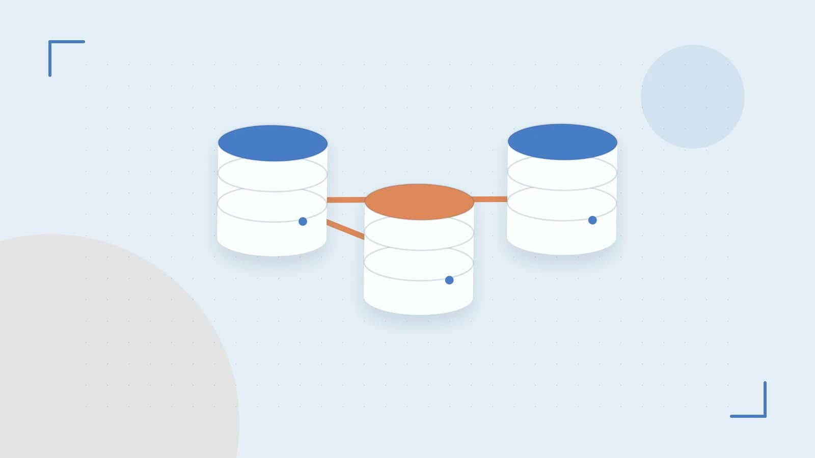Editorial illustration of structured records, database cylinders and relationships between tables