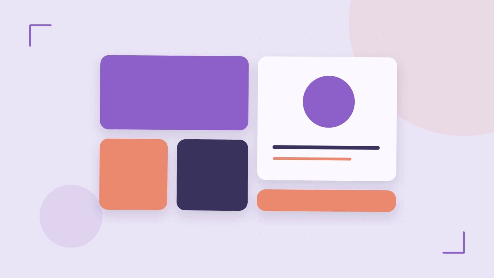 Editorial illustration of responsive browser layouts, overlapping design components and a color system