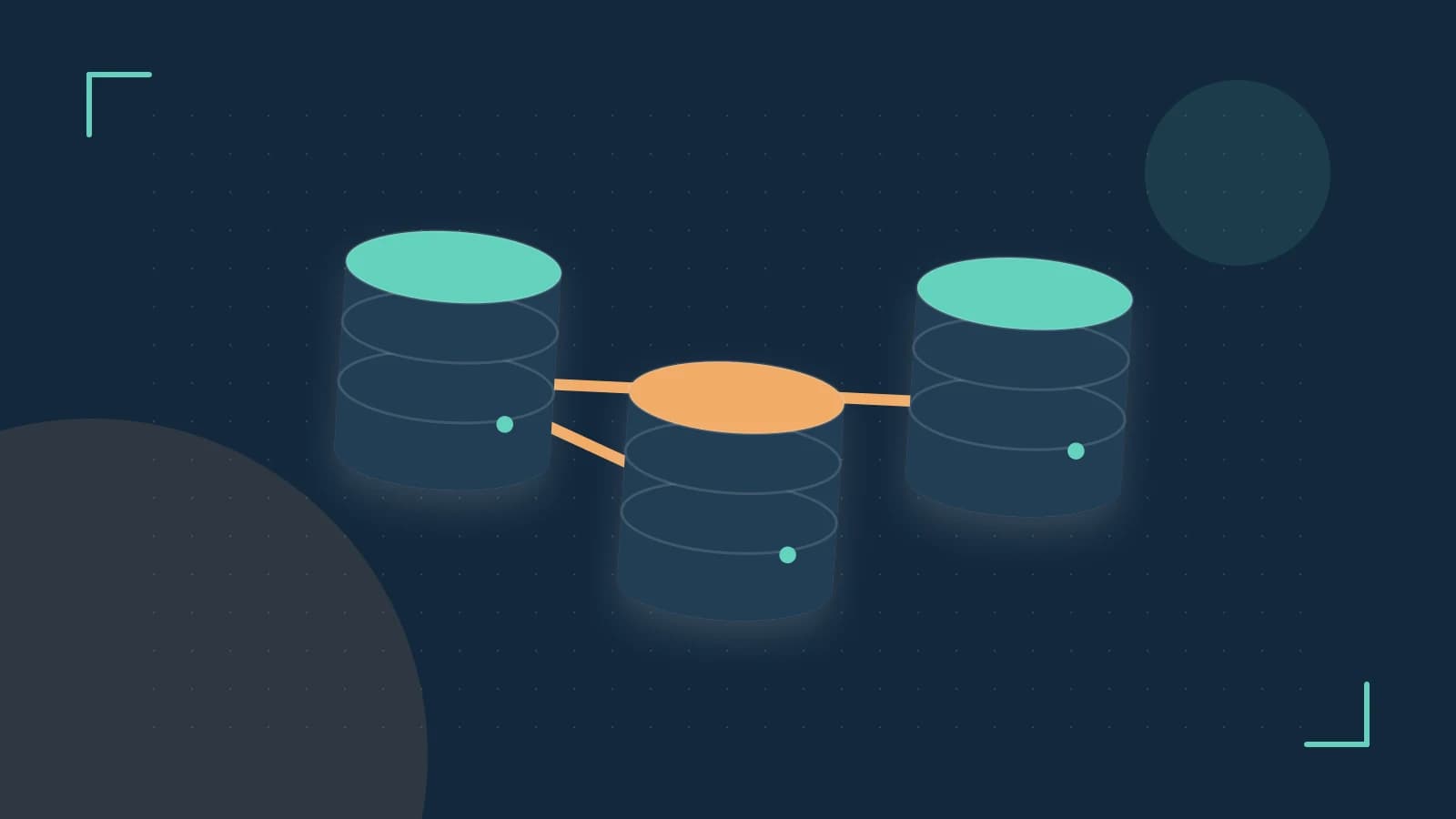Editorial illustration of structured records, database cylinders and relationships between tables