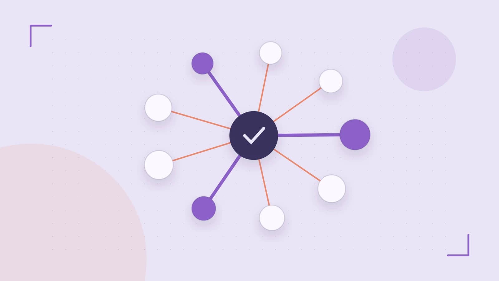 Editorial illustration of an algorithmic node graph with branching paths and a highlighted result