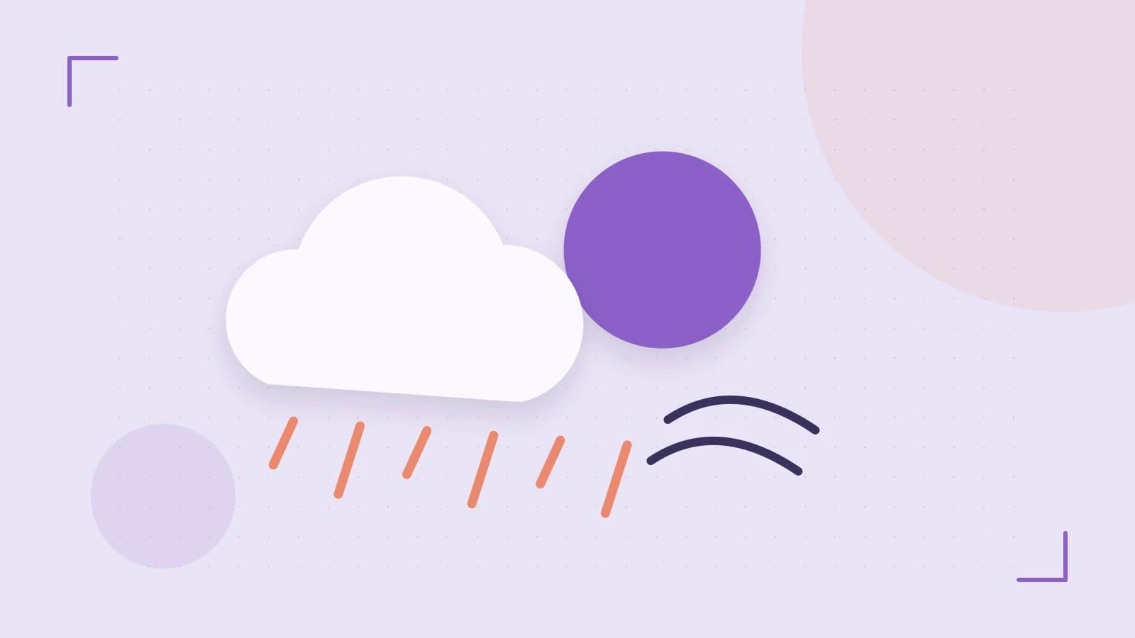 Editorial illustration of a sun, layered clouds, raindrops and flowing weather patterns
