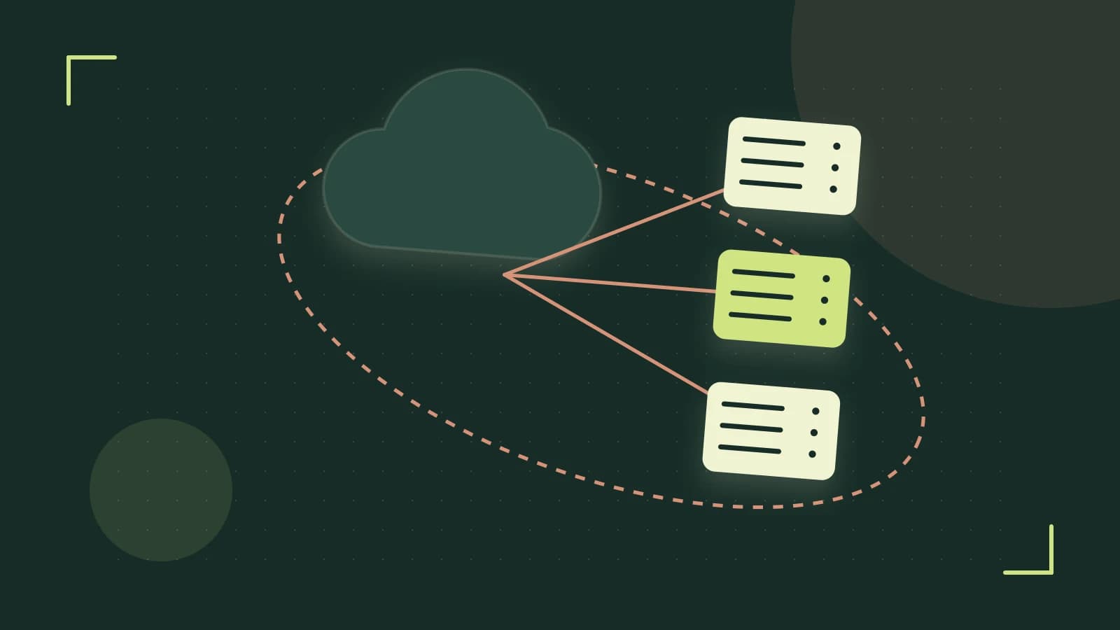 Editorial illustration of cloud infrastructure, connected server racks and an orbital service map