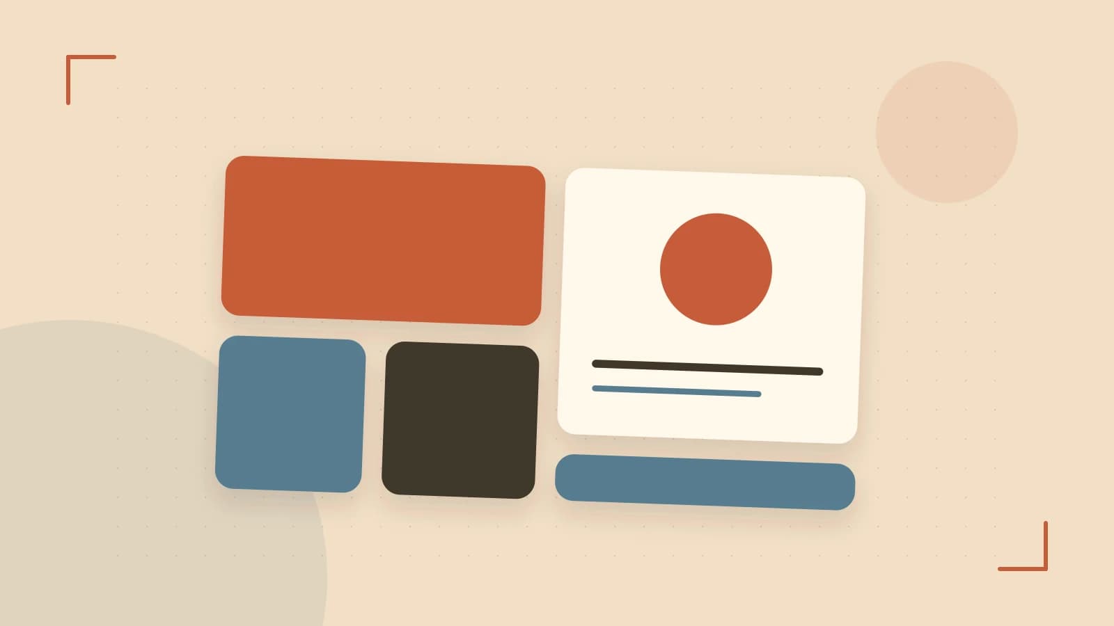 Editorial illustration of responsive browser layouts, overlapping design components and a color system