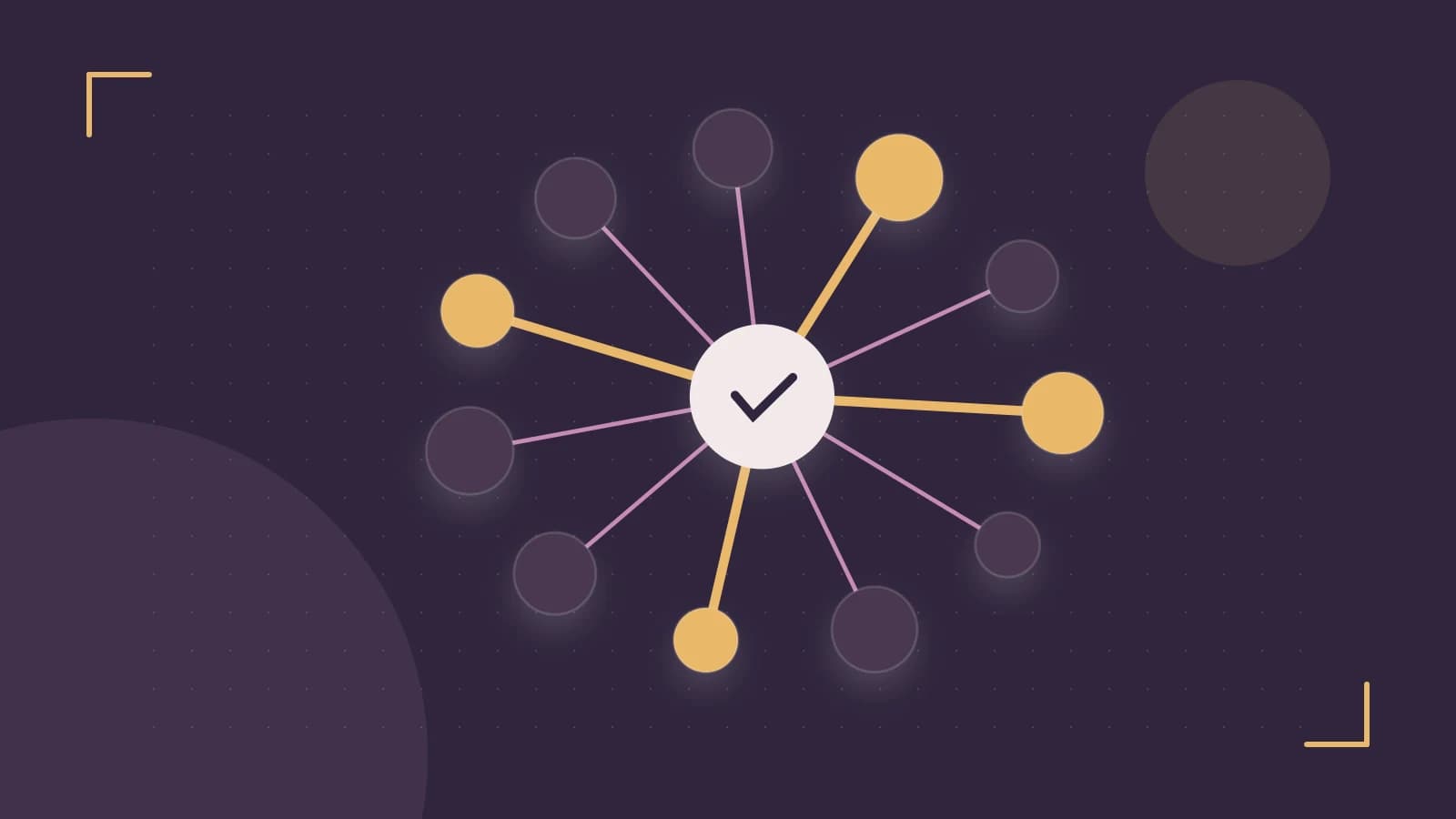 Editorial illustration of an algorithmic node graph with branching paths and a highlighted result