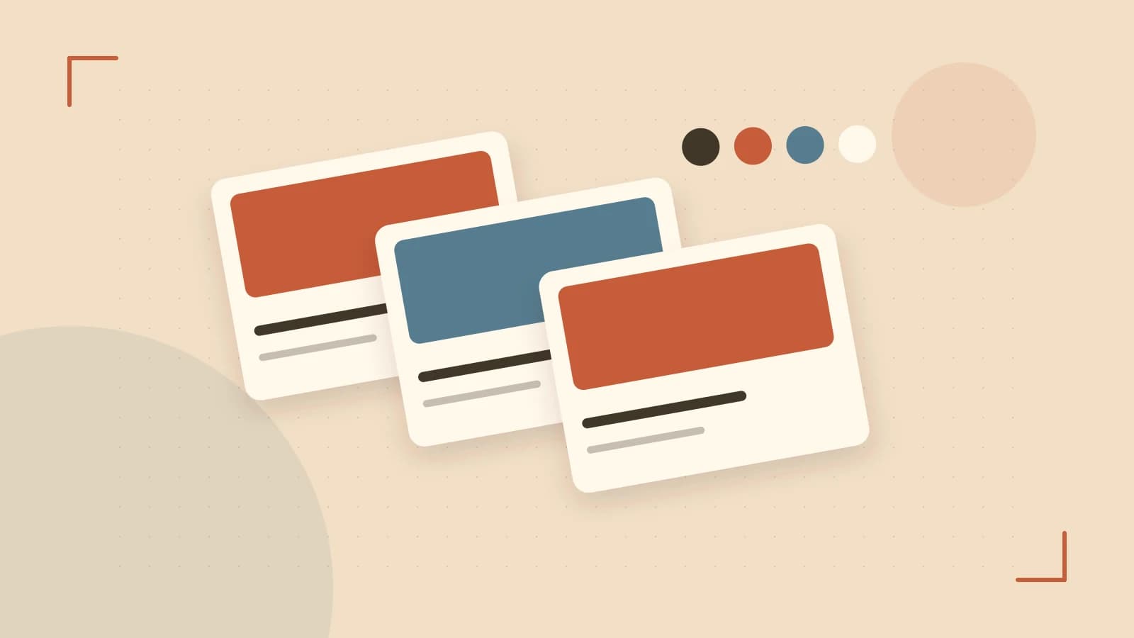 Editorial illustration of responsive browser layouts, overlapping design components and a color system