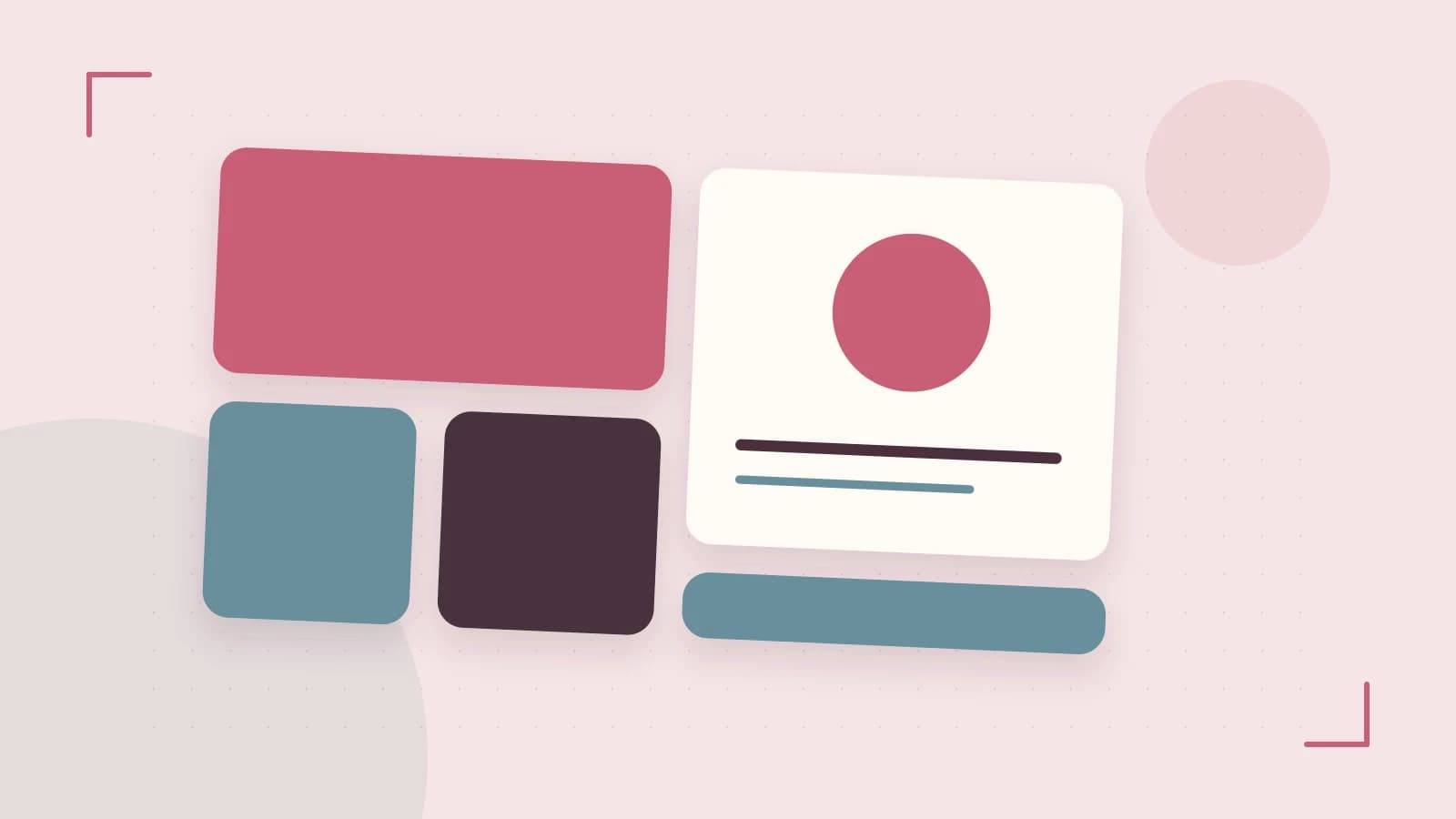 Editorial illustration of responsive browser layouts, overlapping design components and a color system