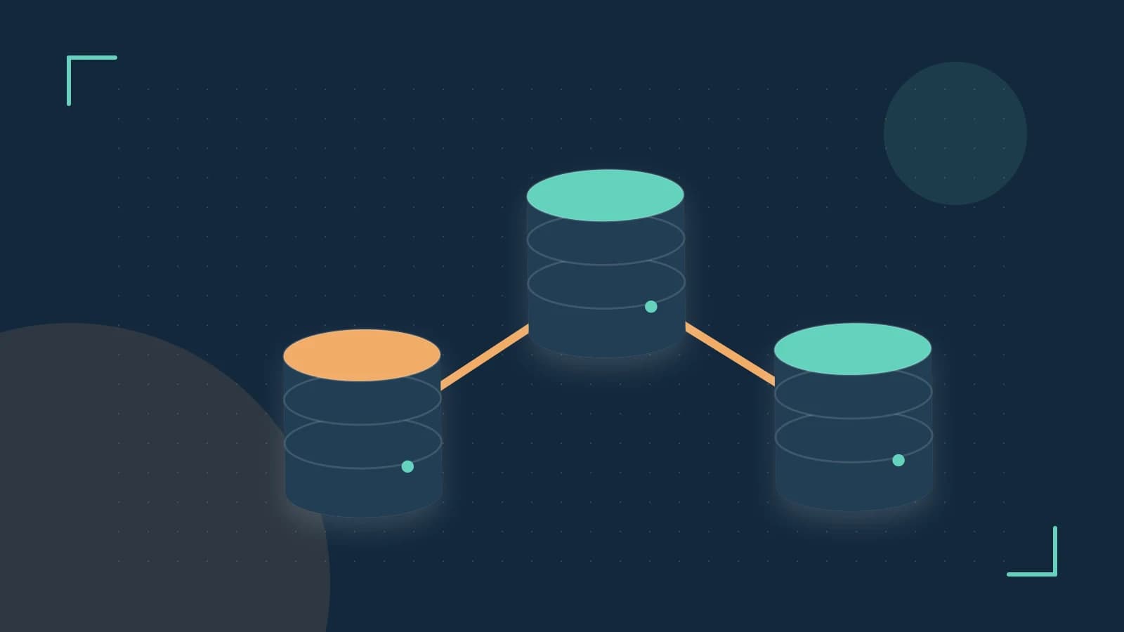 Editorial illustration of structured records, database cylinders and relationships between tables
