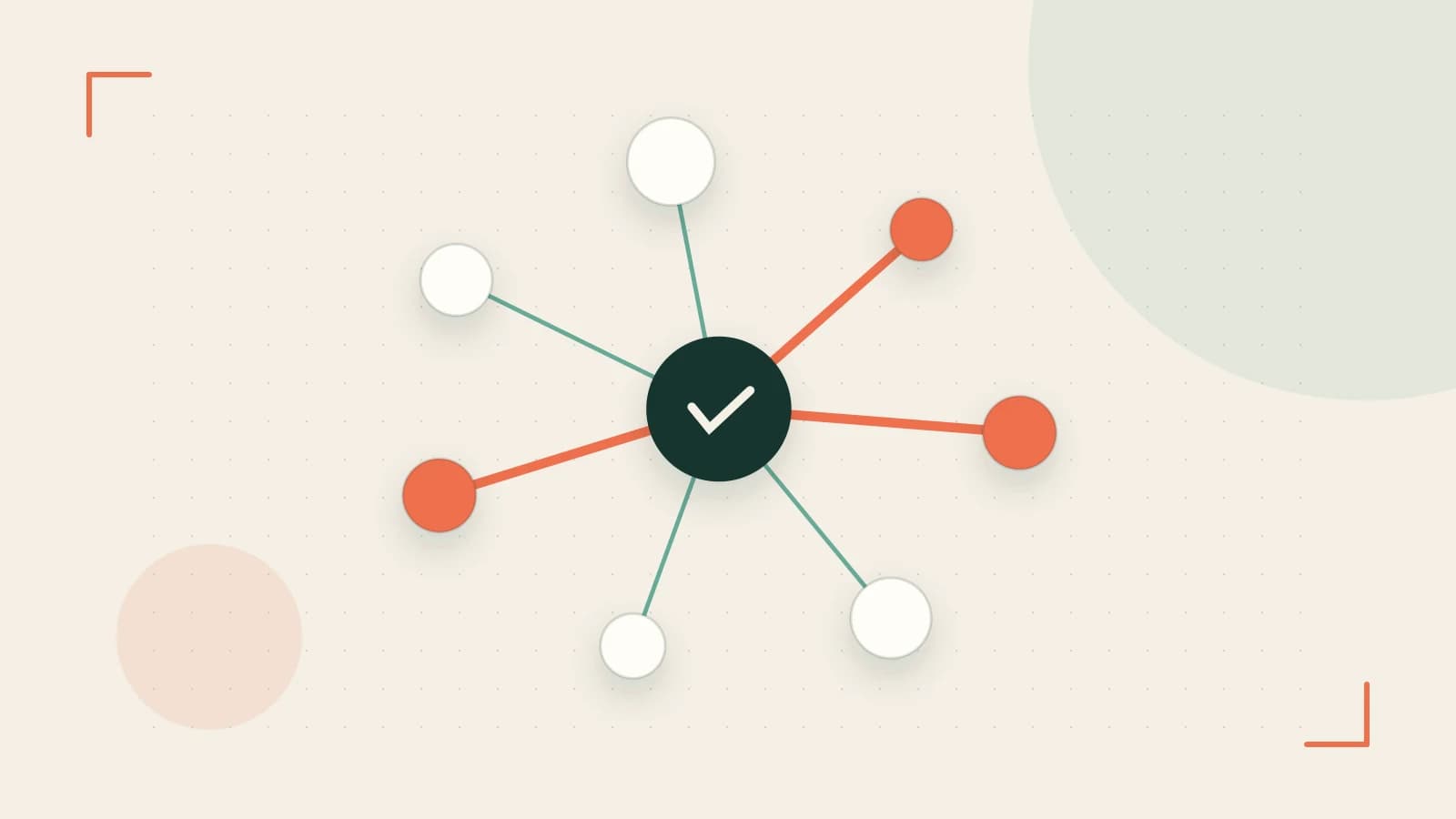 Editorial illustration of an algorithmic node graph with branching paths and a highlighted result